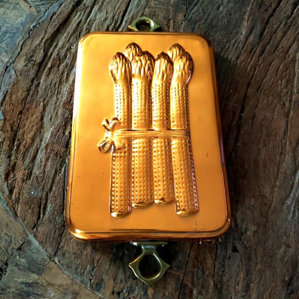 Asparagus Copper Mold-Cast, Brass Handles. Sought after Pattern.